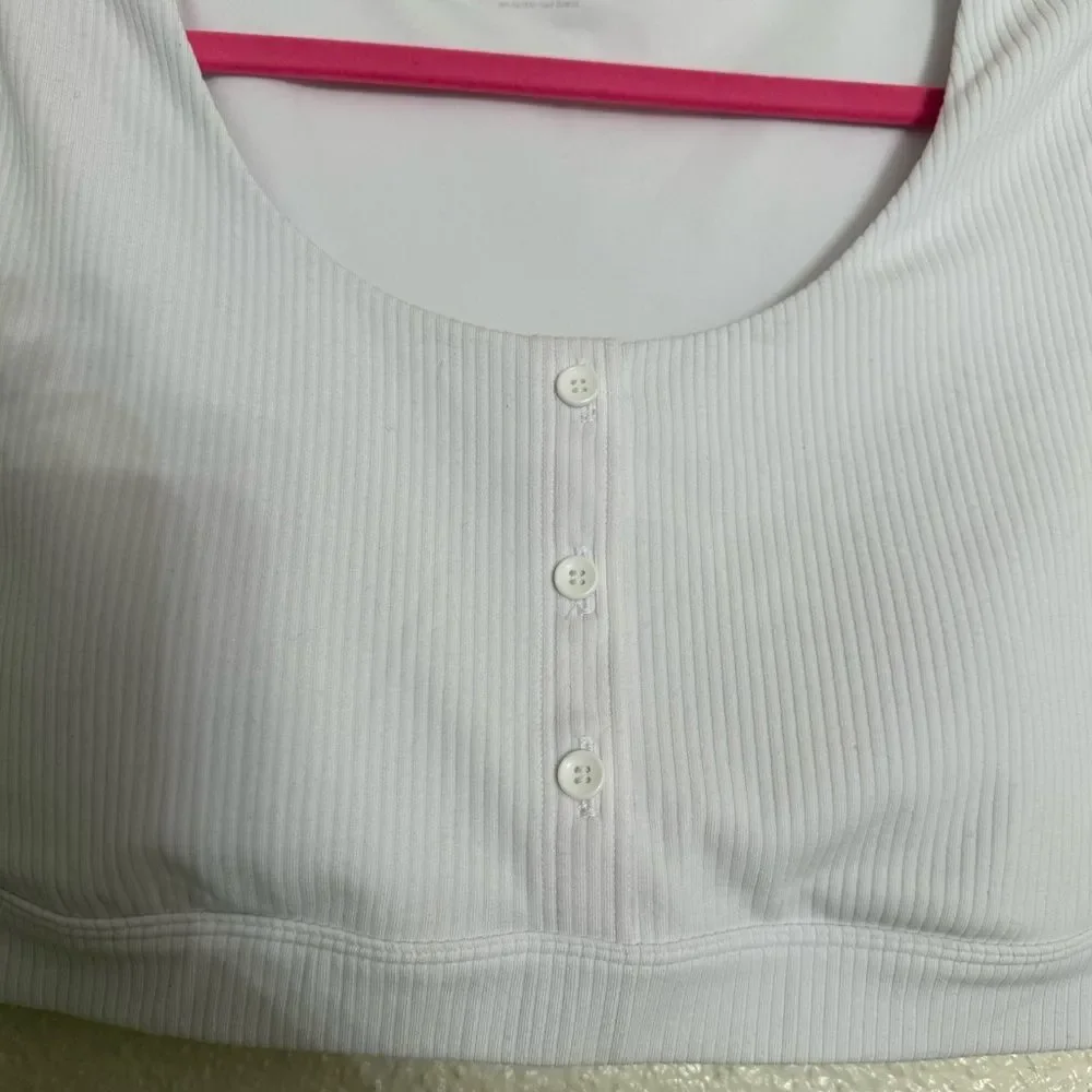 ALO Yoga Blissful Henley Ribbed Bra crop Top White color Size Large